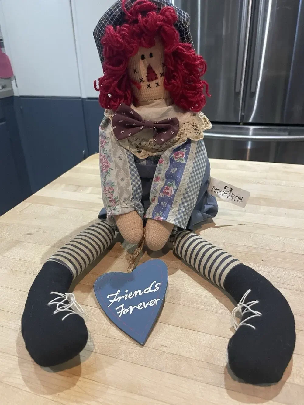Girl Shelf Sitting Country Cloth Rag Doll Friends Forever Hearts Tender Hearted